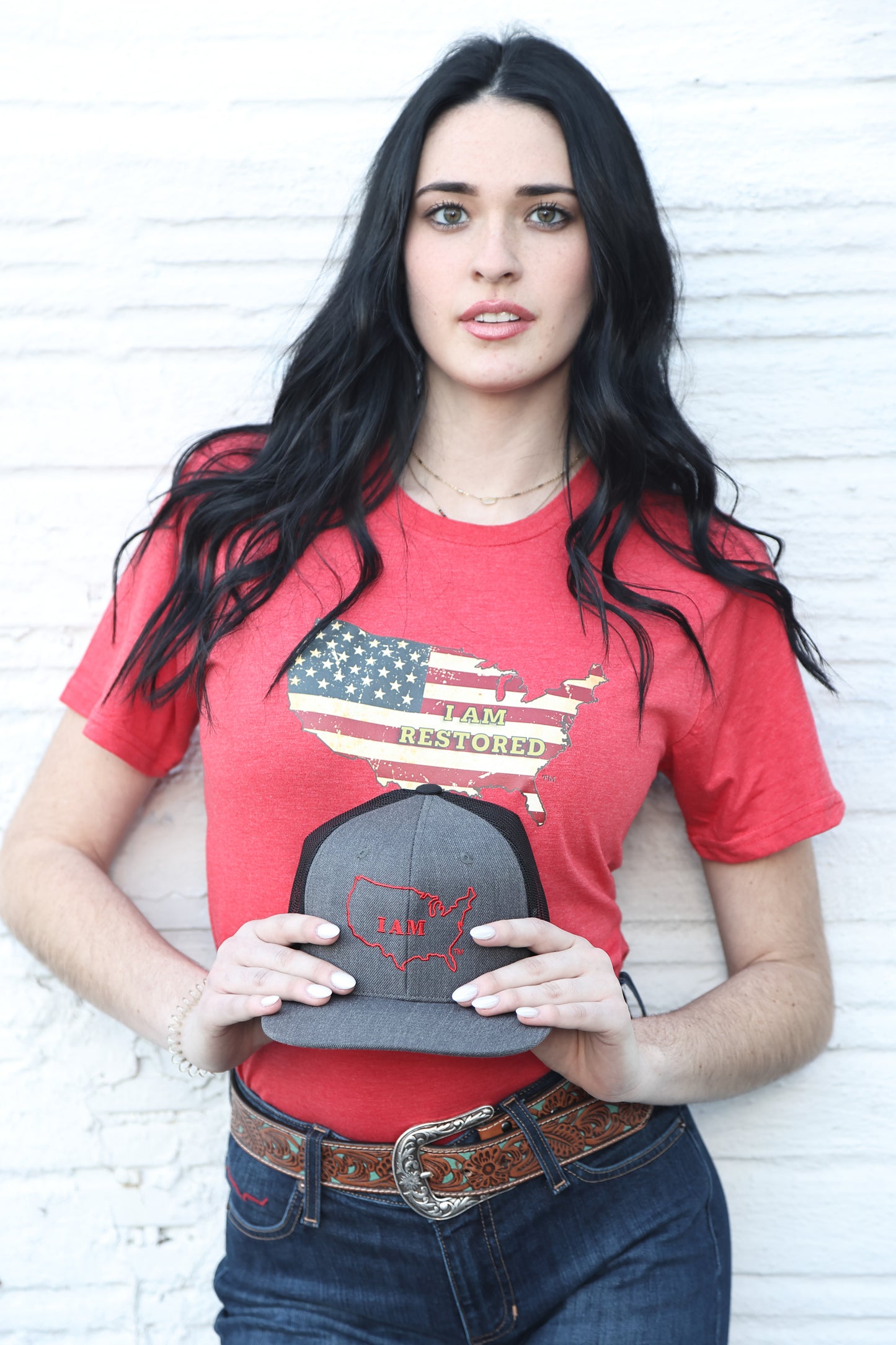 I AM RESTORED BRANDED T IN CHERRY HEATHER