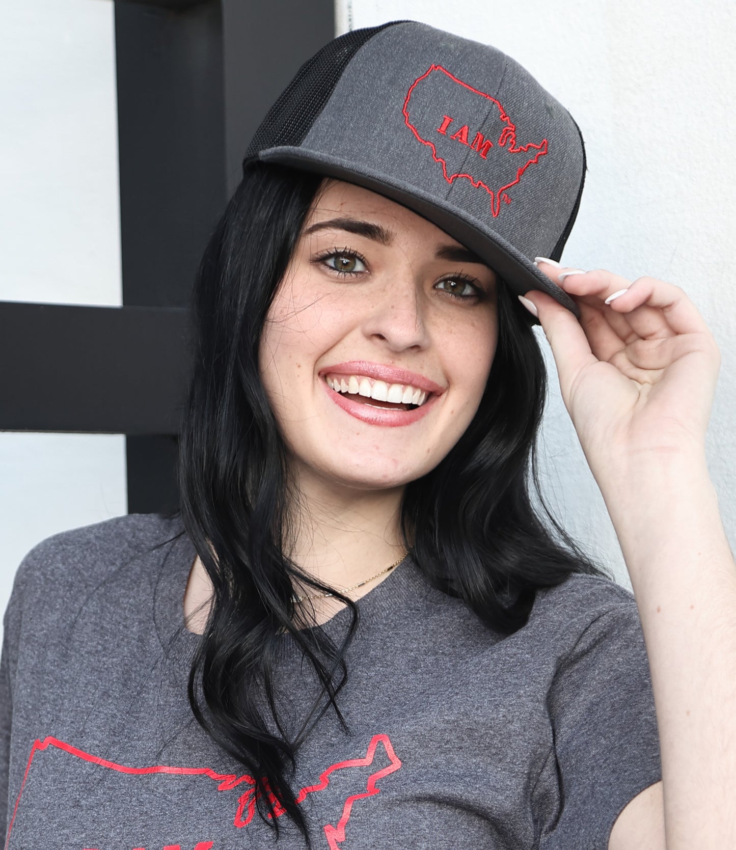 GRAY WOOL/BLACK BRAND IN RED EMBROIDERY