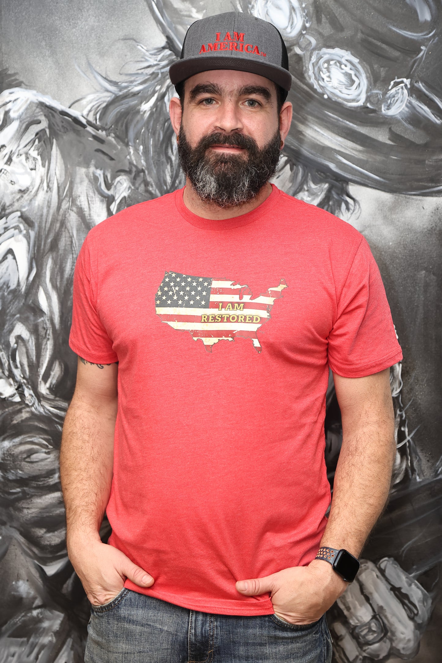 I AM RESTORED BRANDED T IN CHERRY HEATHER